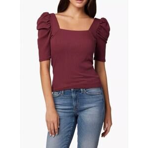 NWT Joe's Jeans Monica Puff-Sleeve Top In Zinfandel Size S Maroon Square-Neck